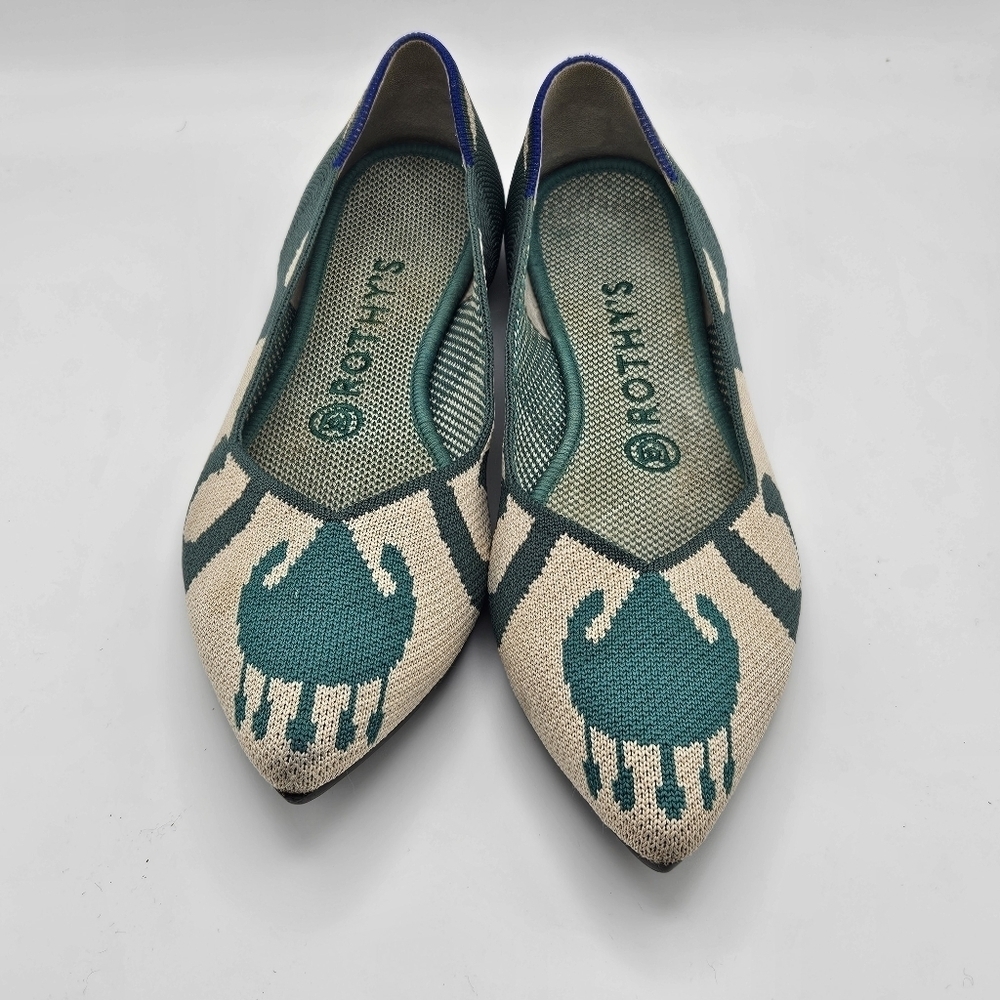 Rothy's The Point pointed toe flats in Moroccan Green pattern size 8